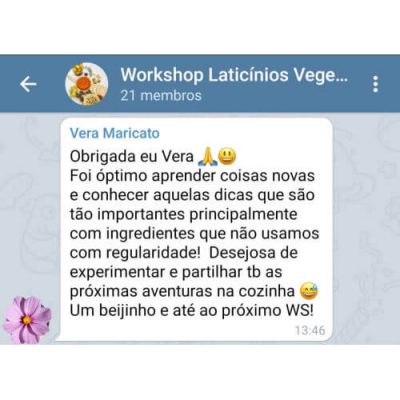 Testemunho Workshop Laticínios Vegetais - Vera Dias Health Coach